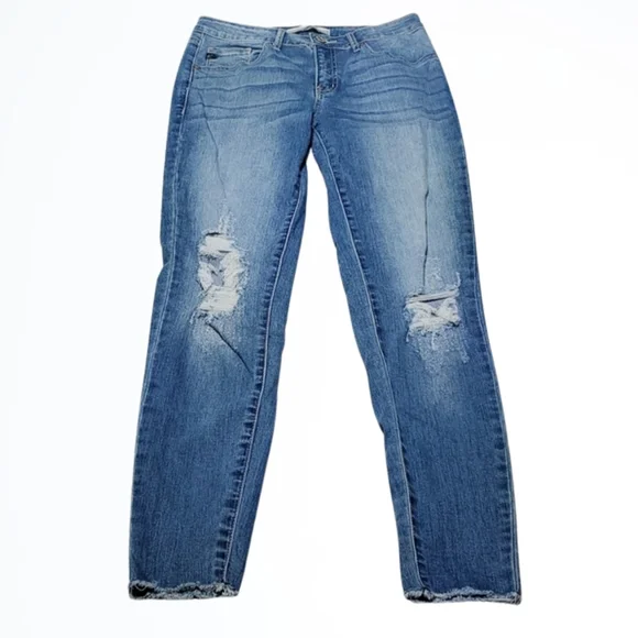 KanCan Lighter Wash Distressed Skinny Jeans w Frayed Hem Size 26 Waist 26.5 In - Picture 1 of 7